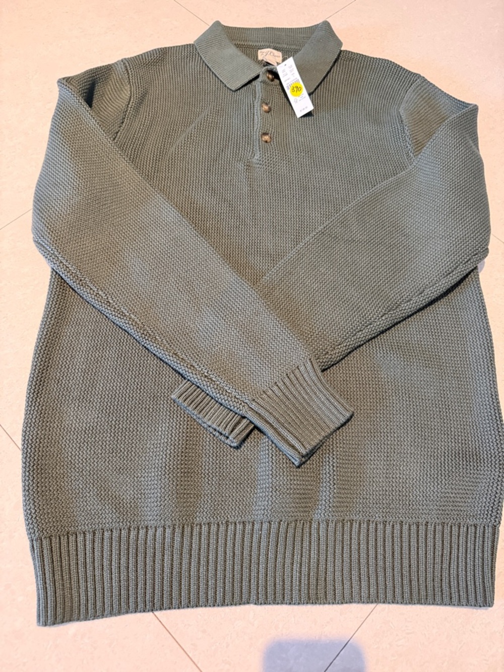 Men's J Crew Olive Knit Polo Sweater - Long Sleeve Large